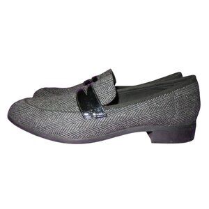 Clarks Trish Rose Grey Herringbone full grain leather chevron patterned Loafer